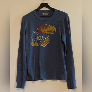 Kansas Jayhawks Waffle Knit Thermal Shirt Medium Blue KU Mascot Long Sleeve